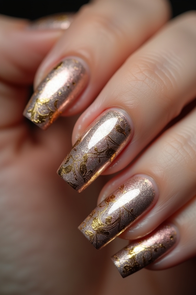 vintage gold leaf nails