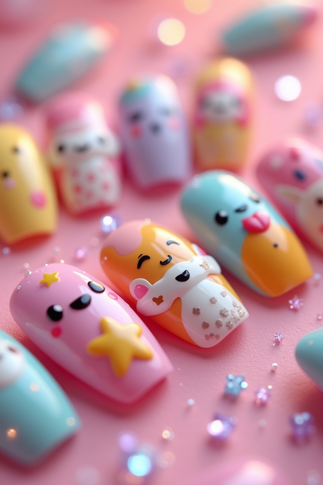 whimsical cartoon nail art
