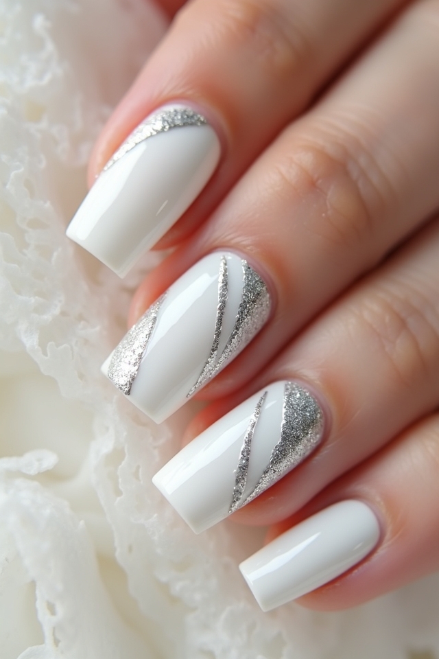 white and silver nail designs