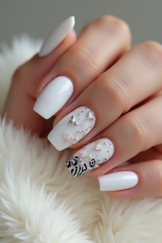 white animal print manicure