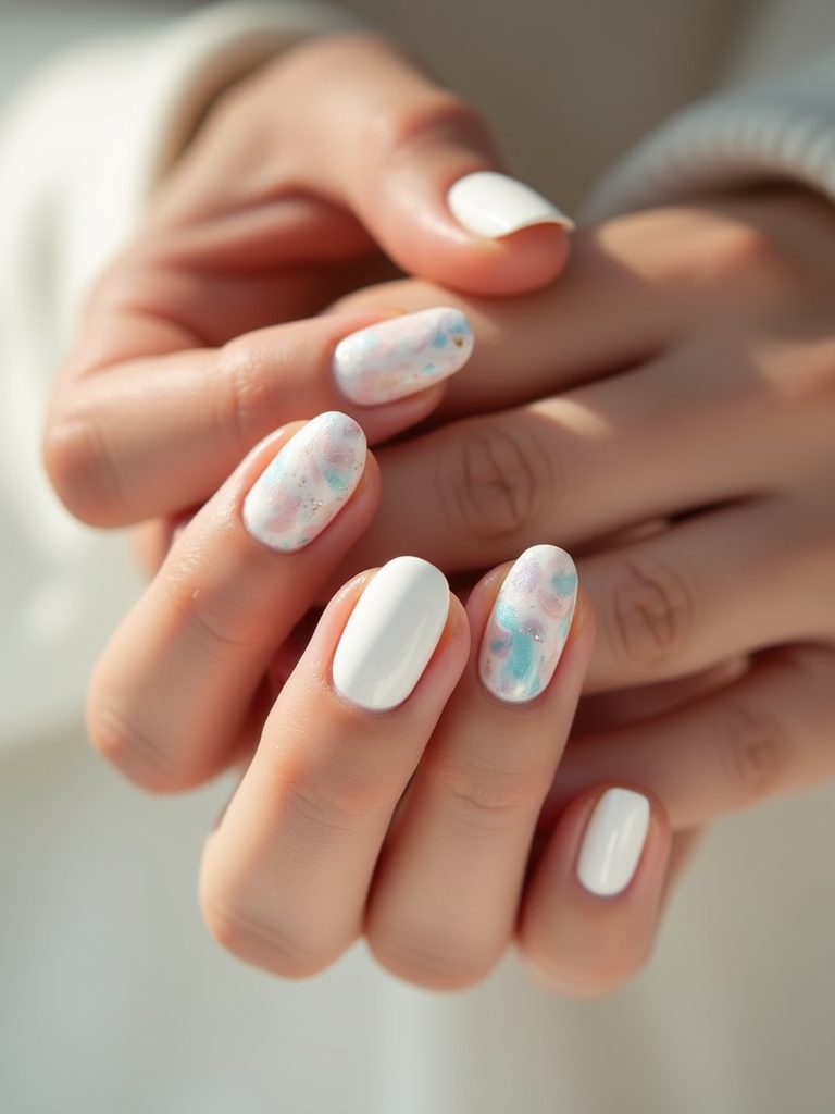 artistic milky white nails