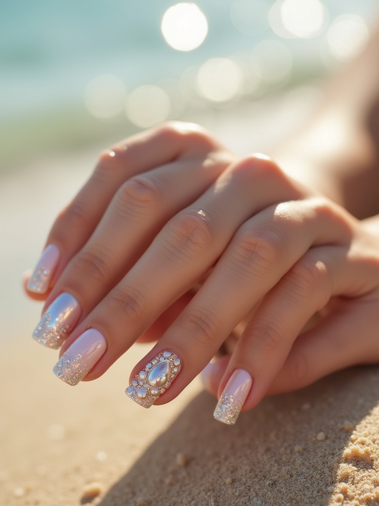 beach inspired pearl nail designs