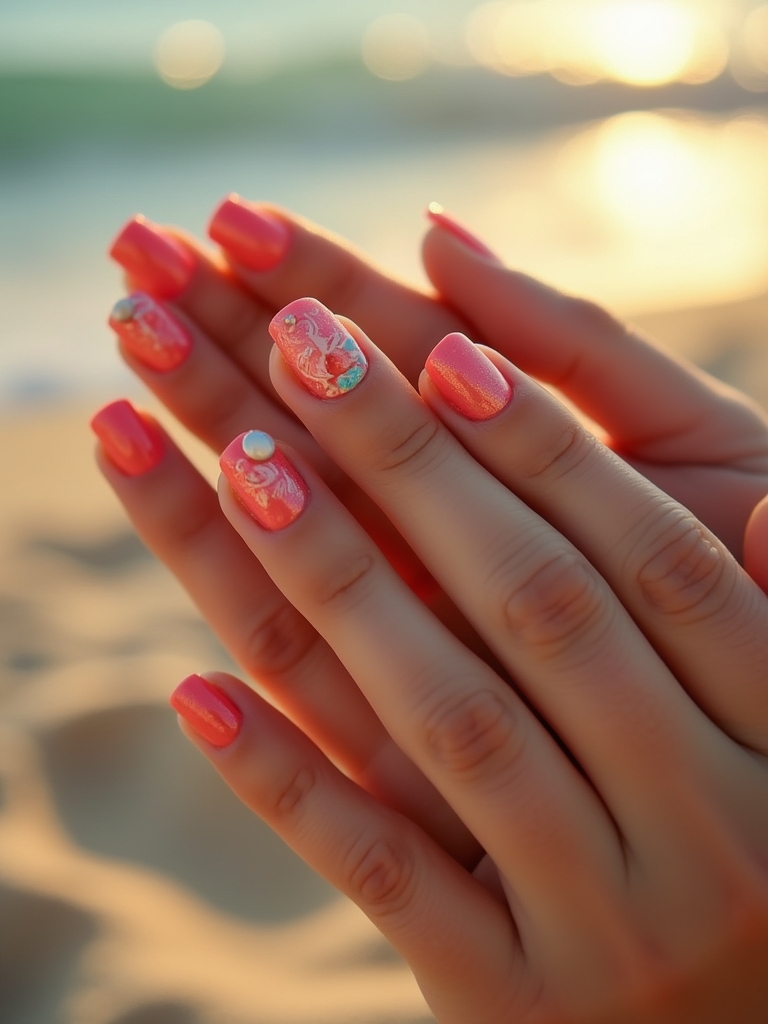 beach inspired shell nail designs