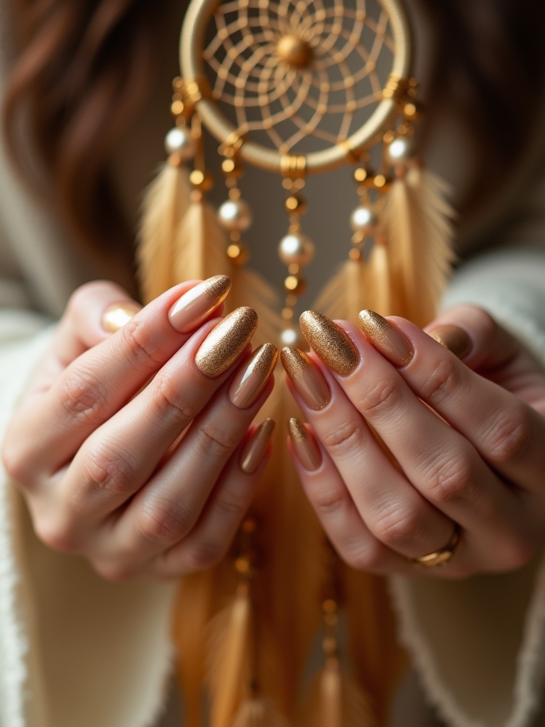 bohemian gold dreamcatcher nails