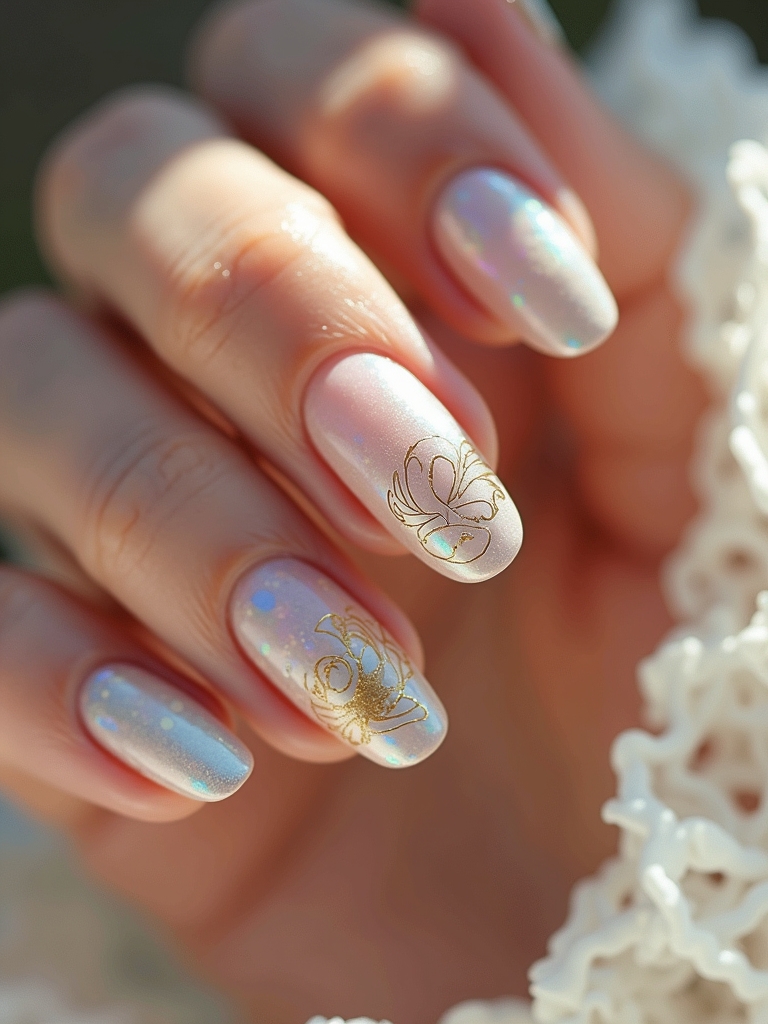 bohemian inspired pearl nail art
