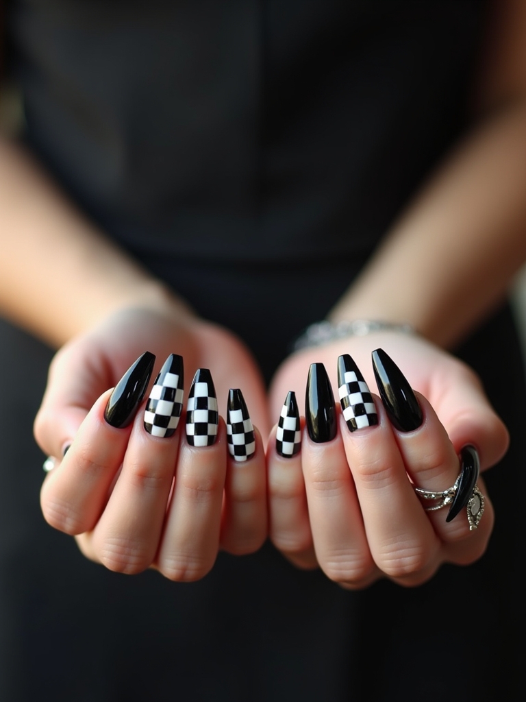 bold checkerboard nail art