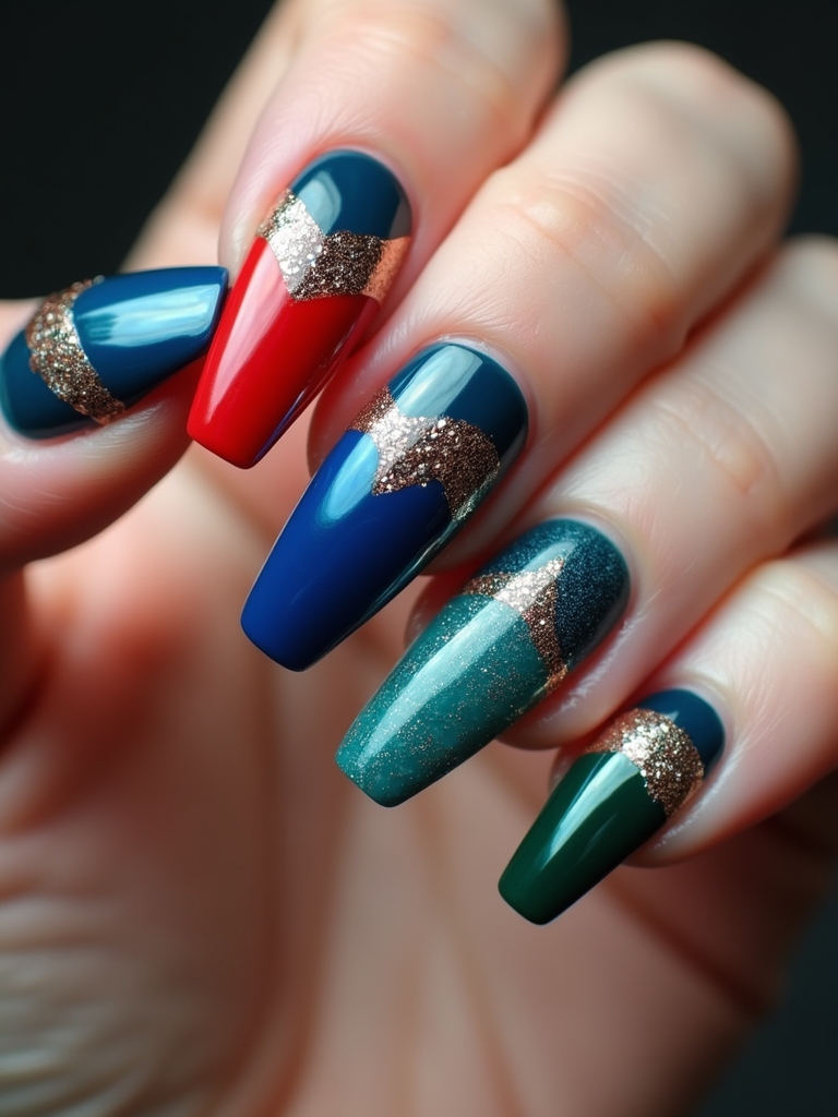 bold color block nails
