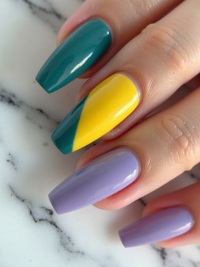 bold color block nails