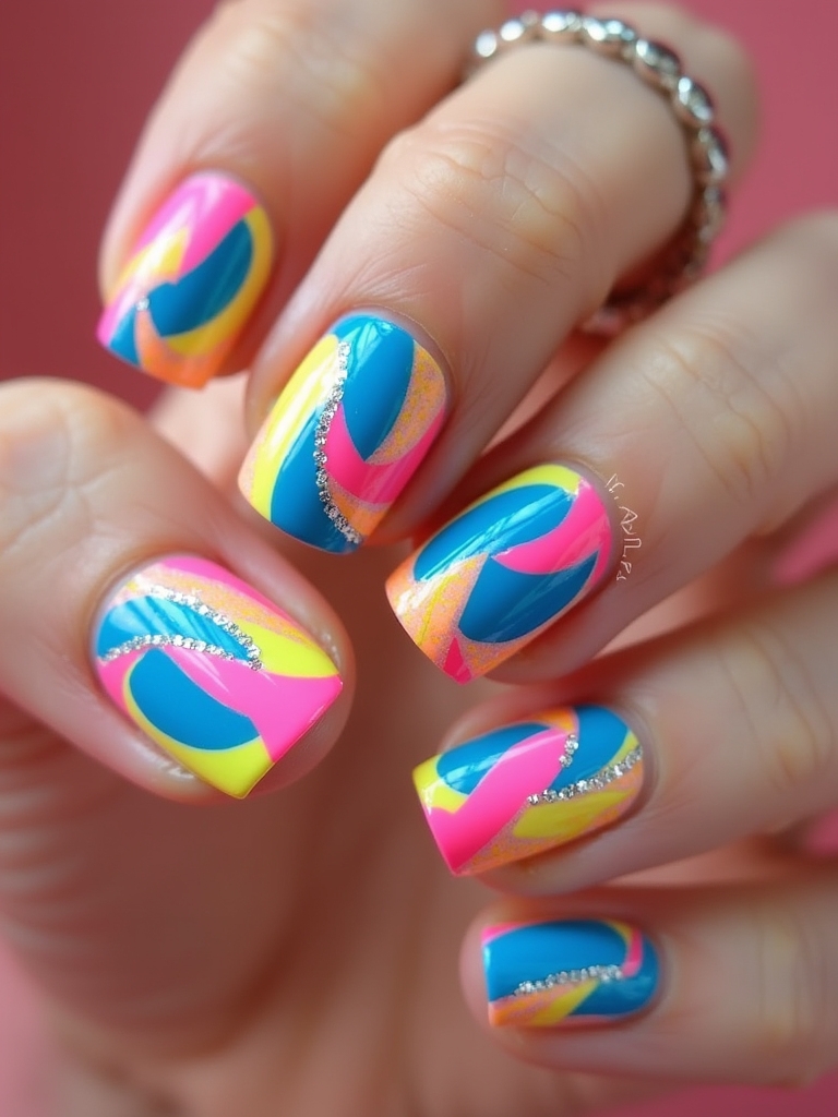 bold color blocked nails