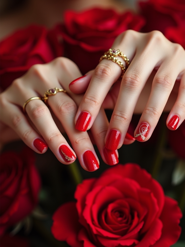 bold red and gold nails