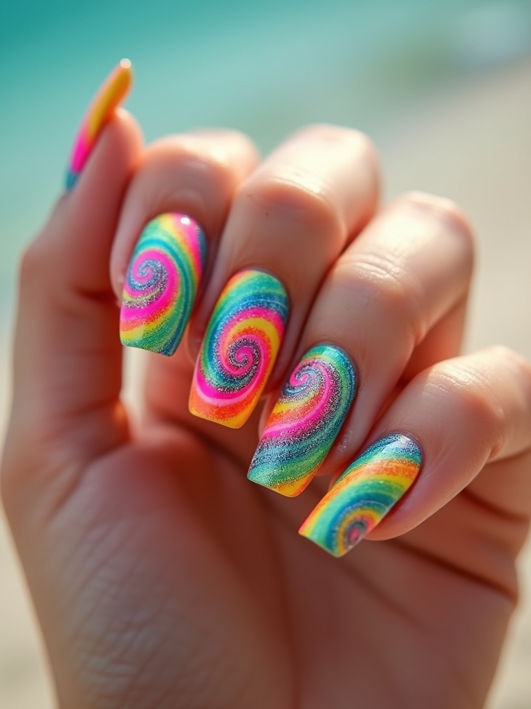 bold retro psychedelic nails
