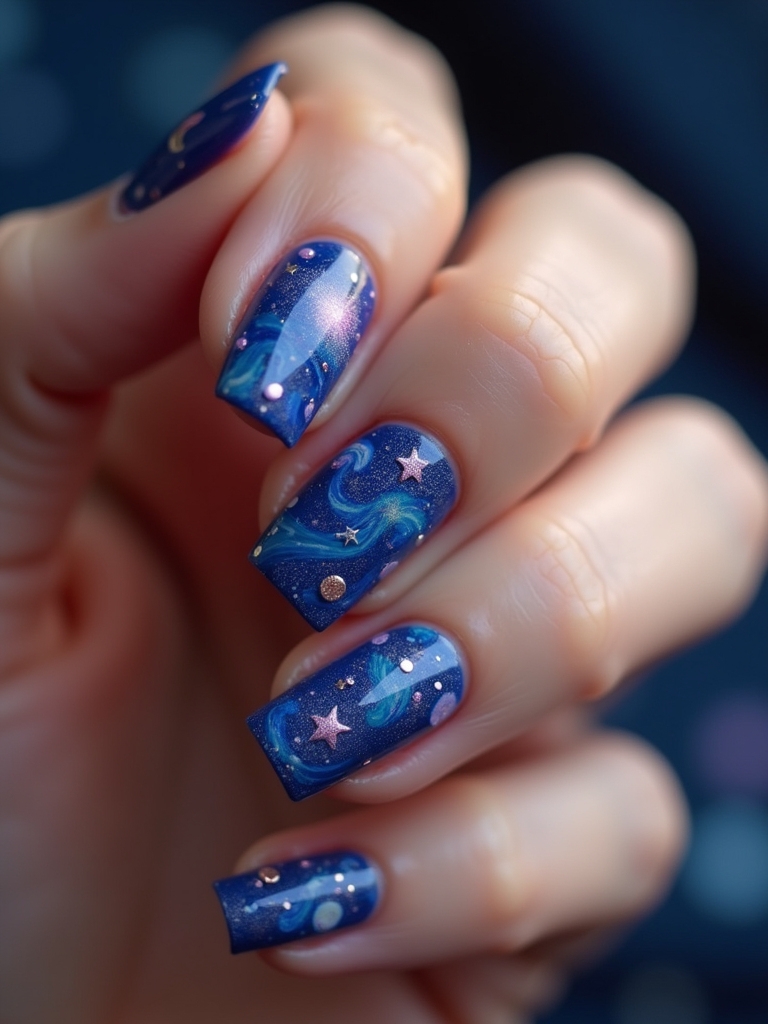 celestial starry night nails