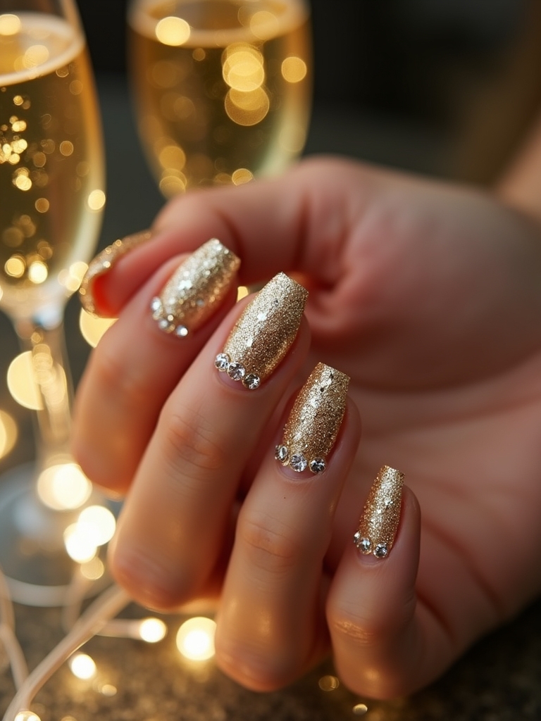 champagne shimmer festive nails