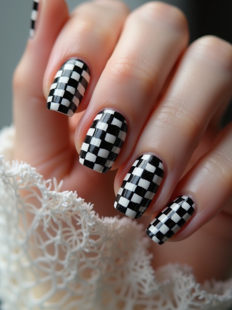 checkerboard nail art creativity
