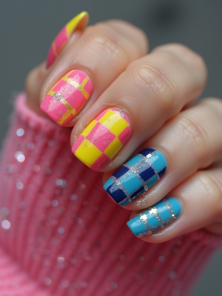 checkerboard nail design techniques