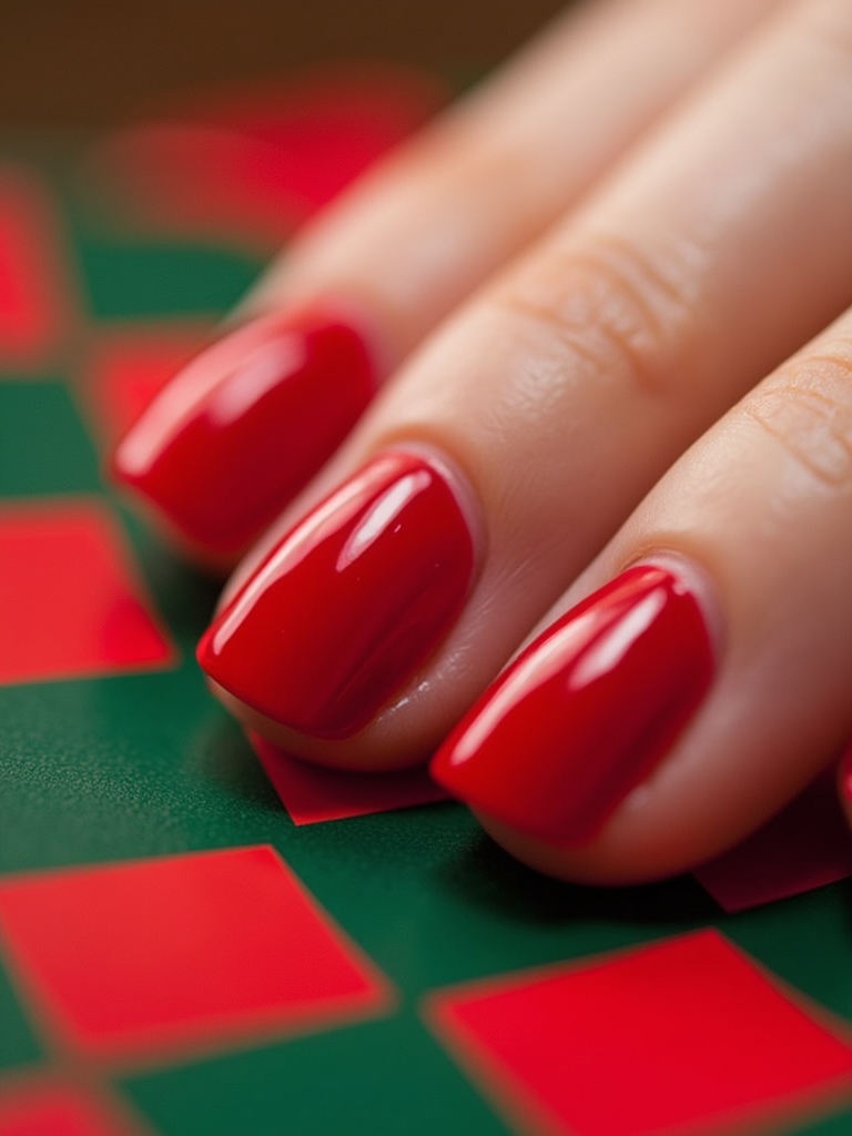 cherry checkerboard nail art