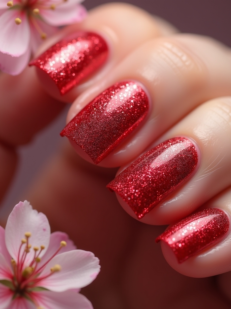 cherry glitter gradient nails