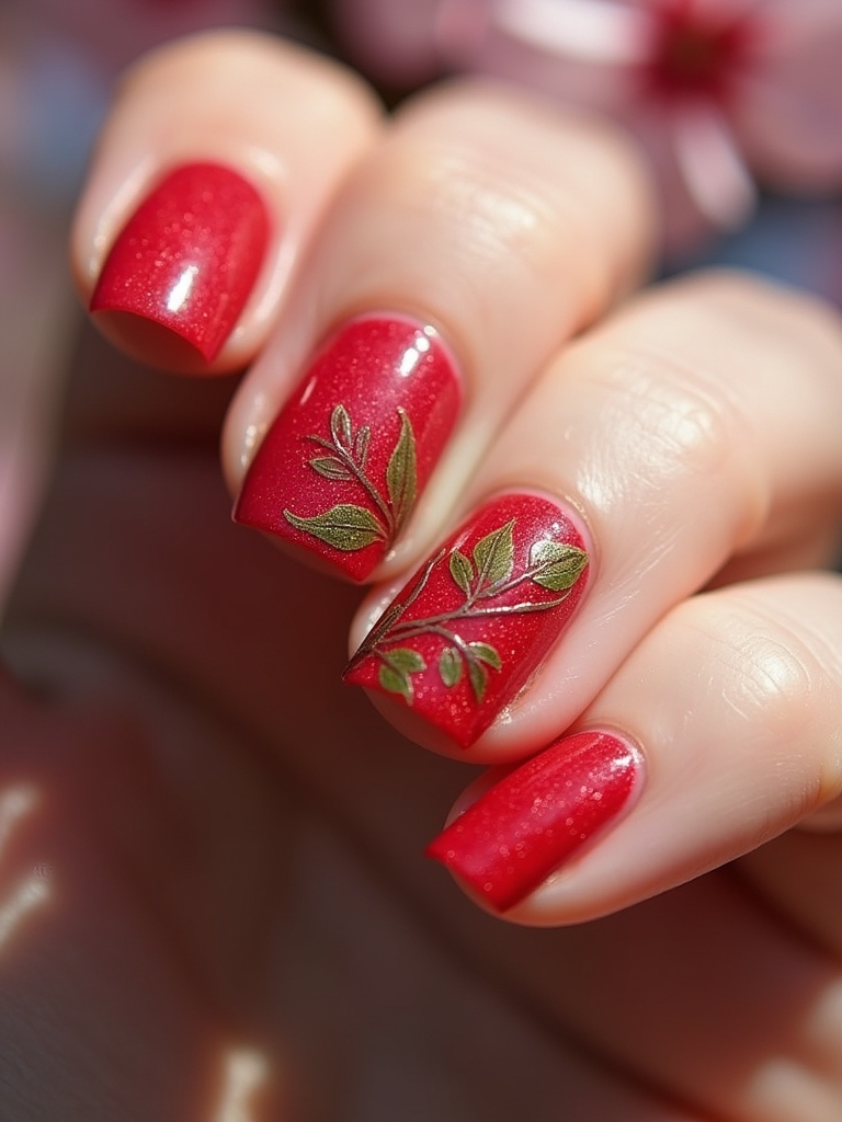 cherry leaves nail art