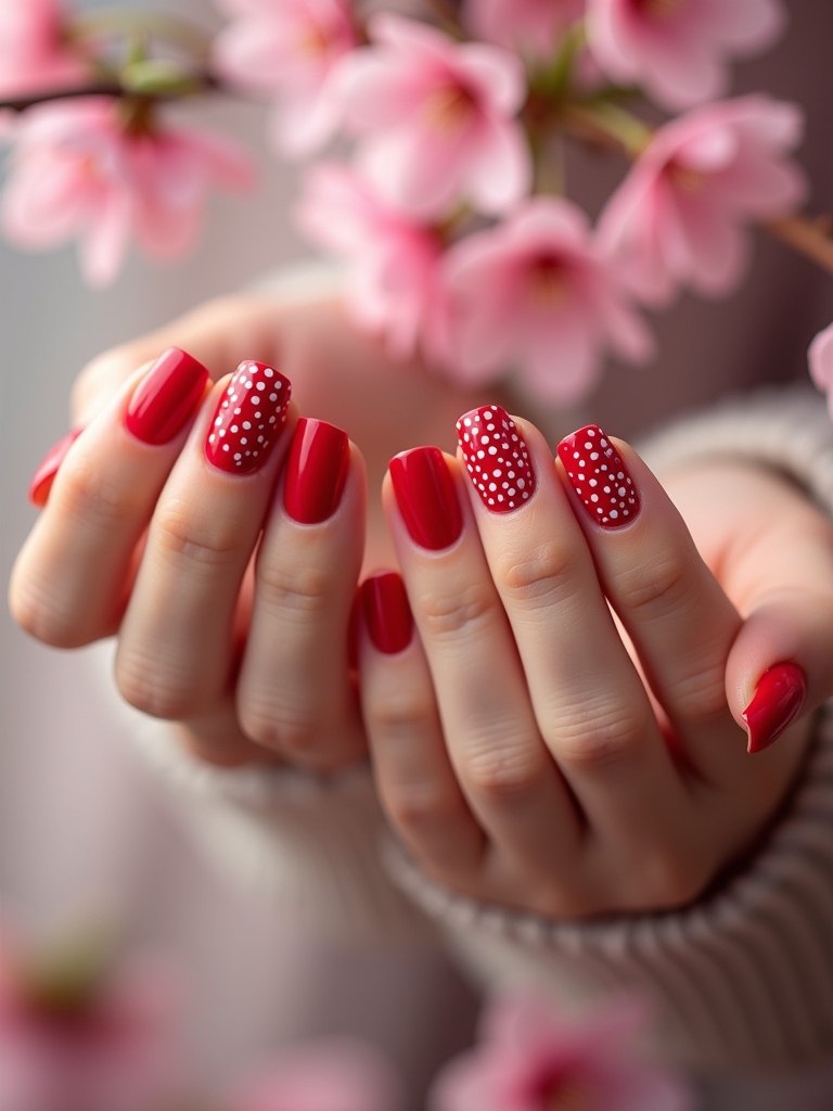 cherry polka dot manicure