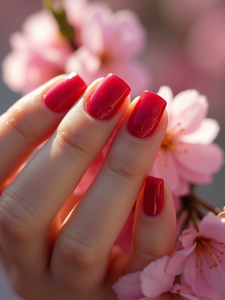 cherry themed french manicure style