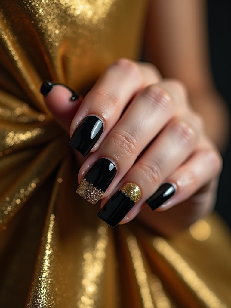 chic black and gold nails