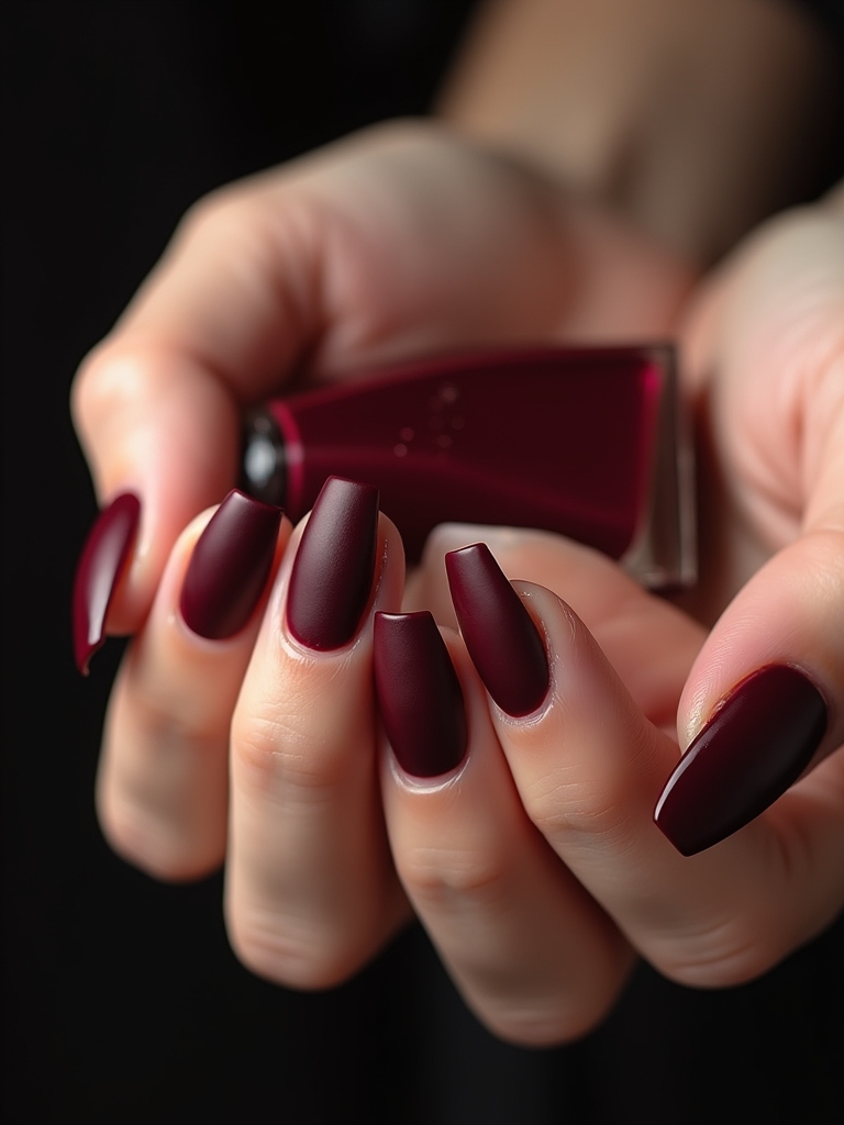 chic matte dark red nails