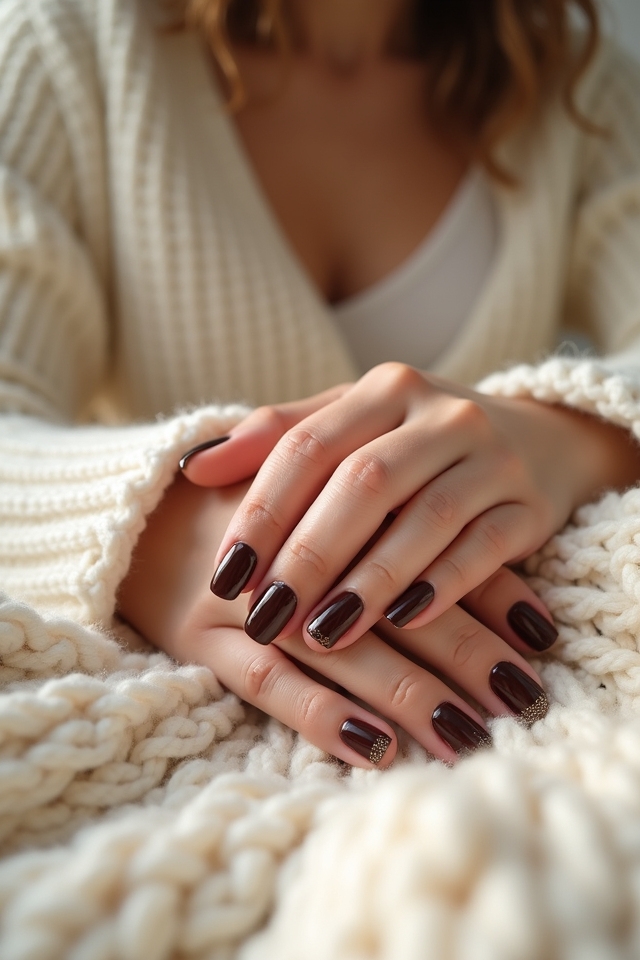 chocolatey nails with metallic tips