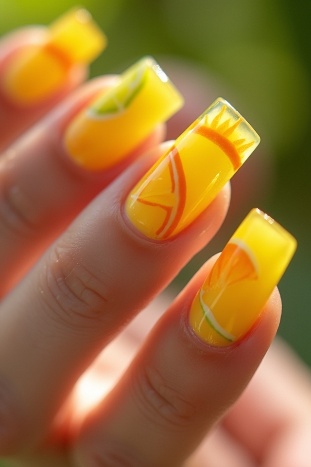 citrus themed square nail designs