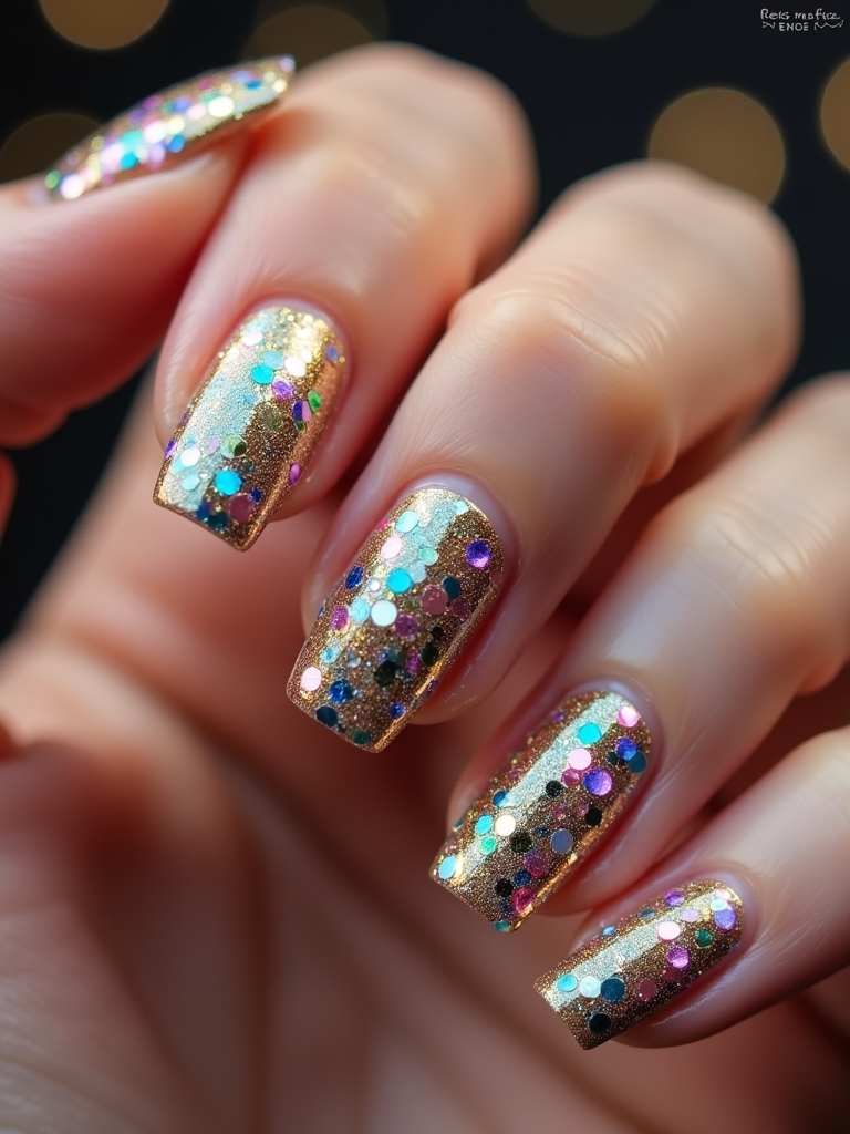 colorful confetti nail art