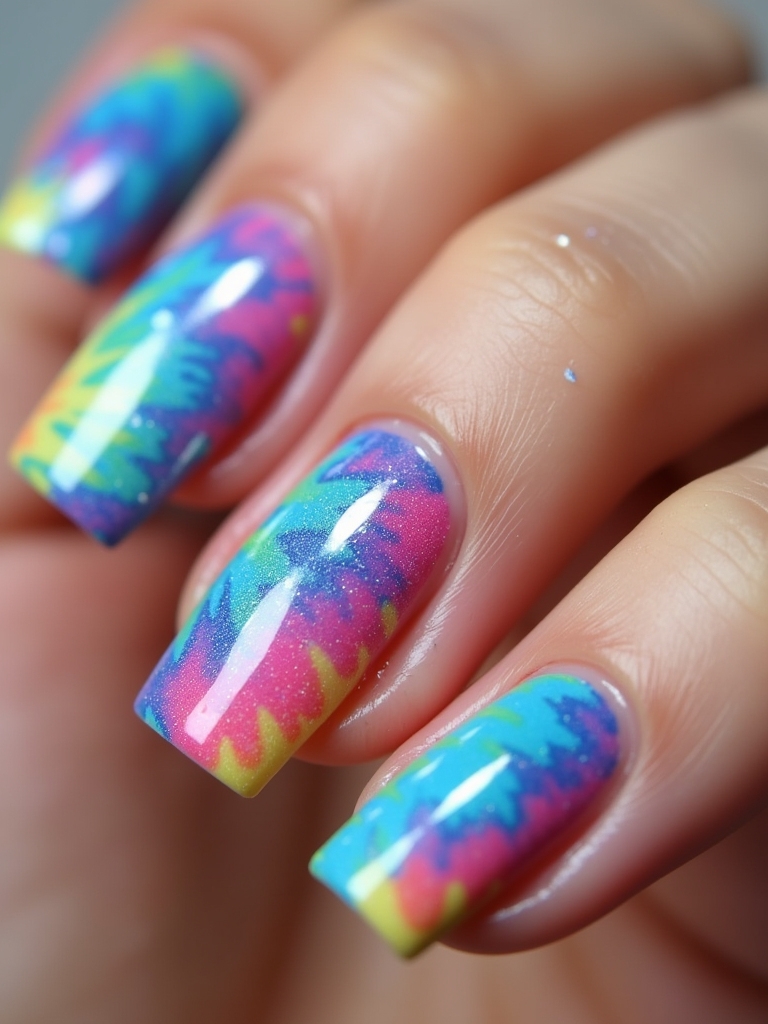 colorful tie dye nail art