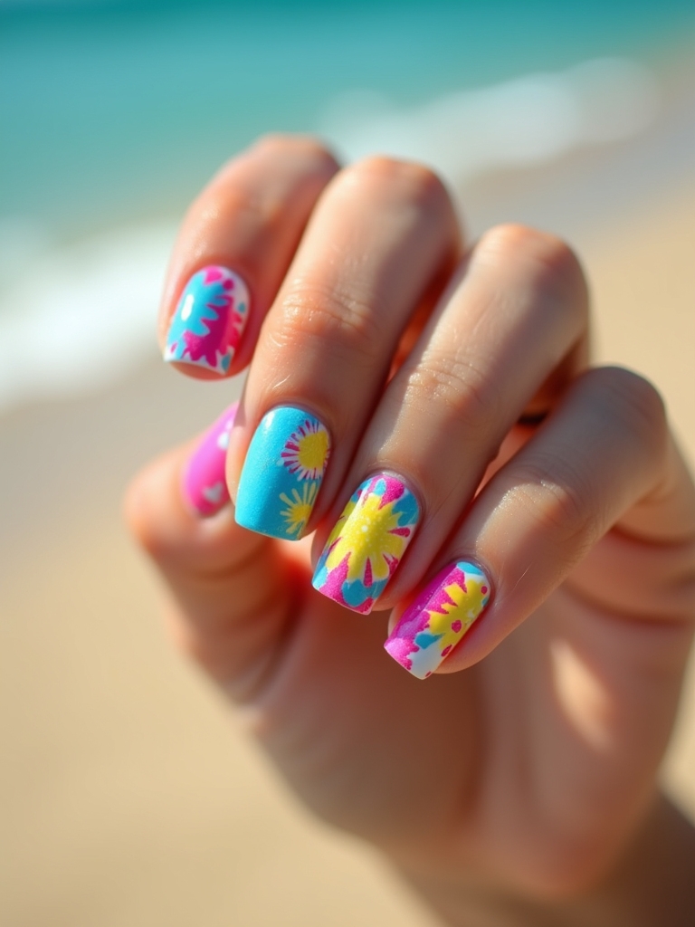 colorful tie dye nail art
