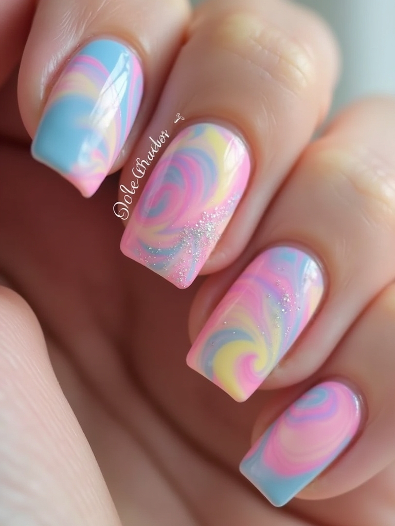 colorful tie dye nail art