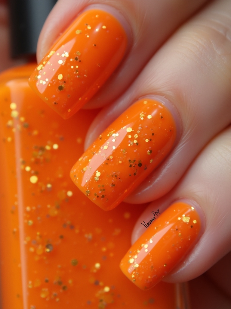 creative orange glitter nails