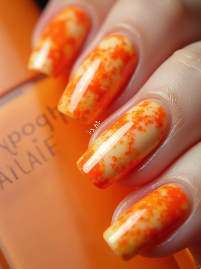 creative orange tie dye nails
