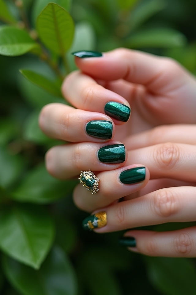 dark green metallic nails