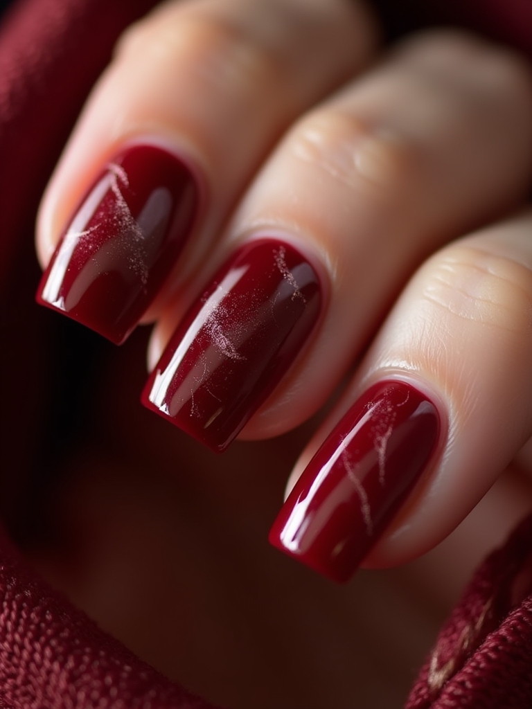dark red marble nails