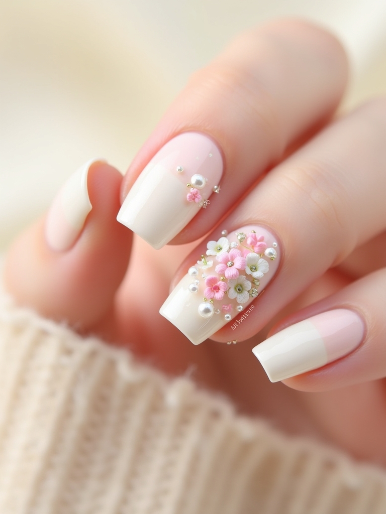 dimensional milky white nails