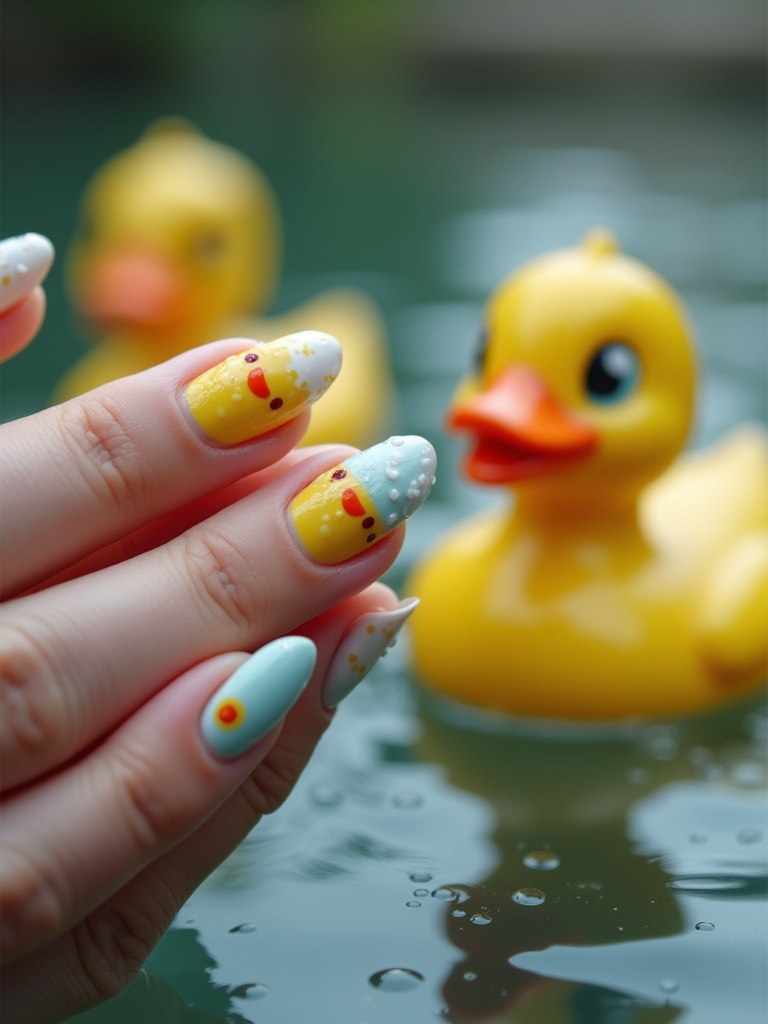 duck themed playful nail art