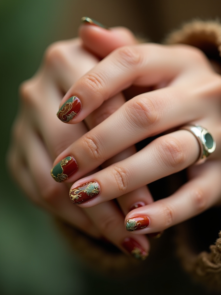 earthy tones with leaves