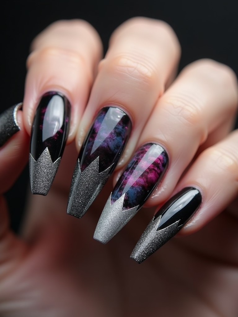 edgy metallic stiletto nails