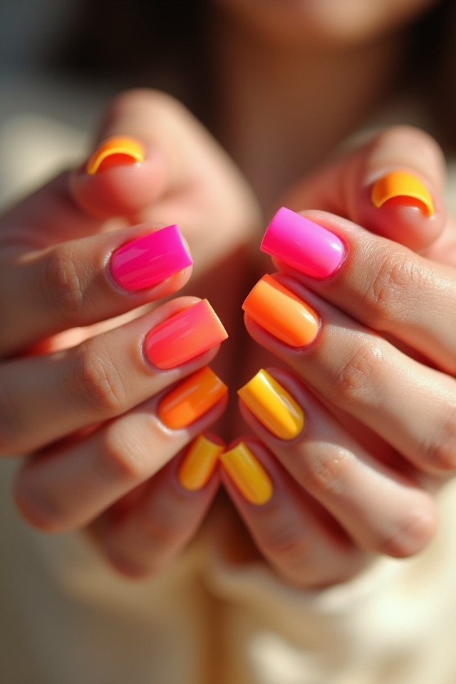 electrifying pink yellow ombre nails
