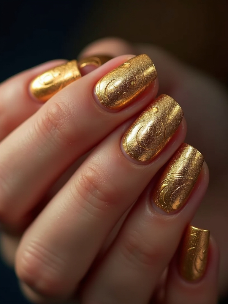 elegant gold swirl nails