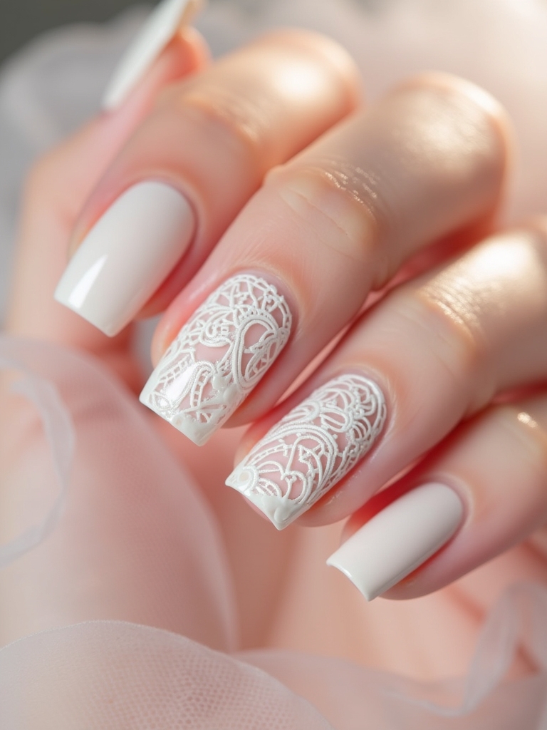 elegant milky lace nails