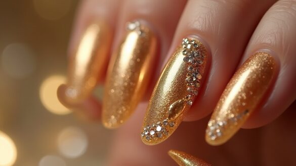 elegant shimmering gold nails