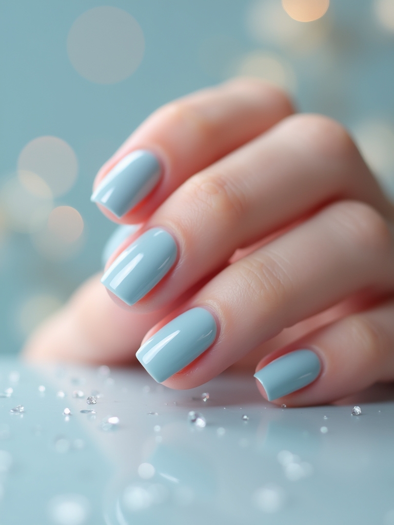 elegant soft blue manicure
