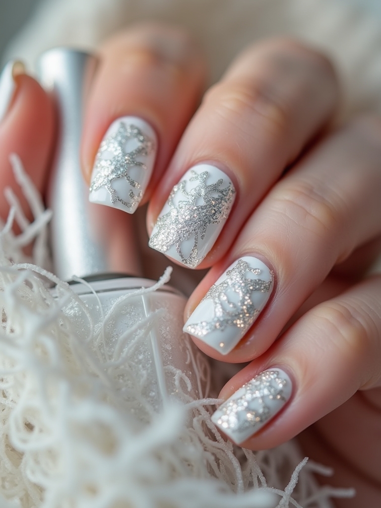 elegant white and silver nails