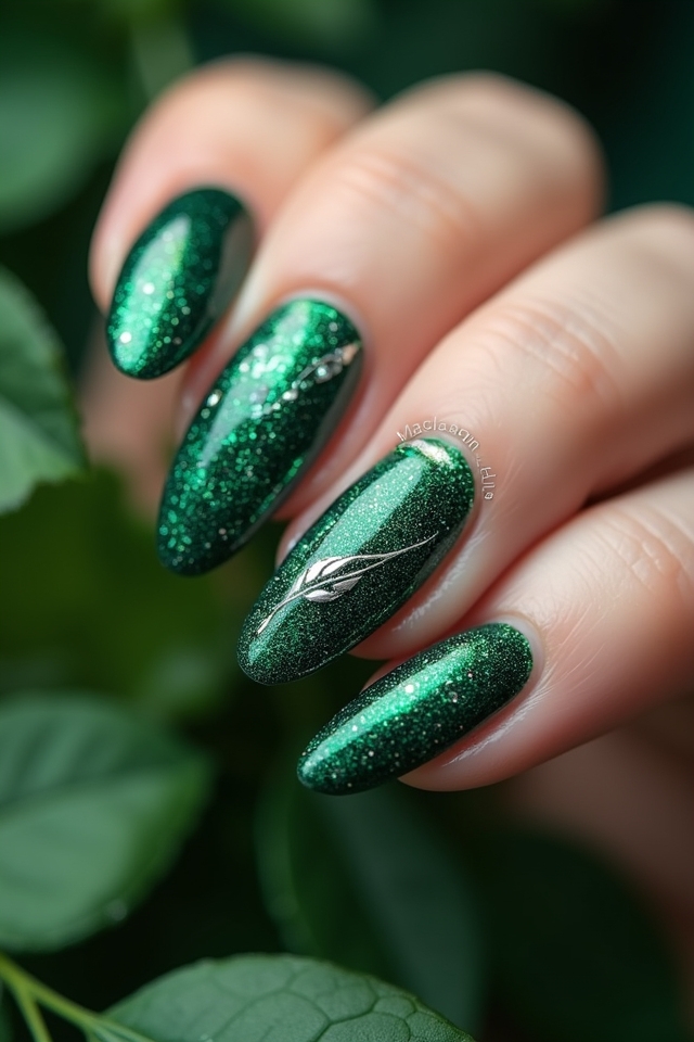 emerald glitter nail glamour