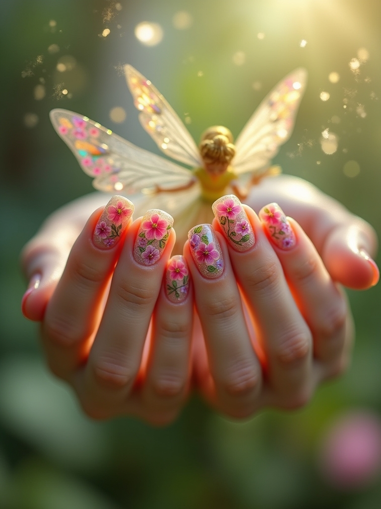 enchanted floral fairy nails
