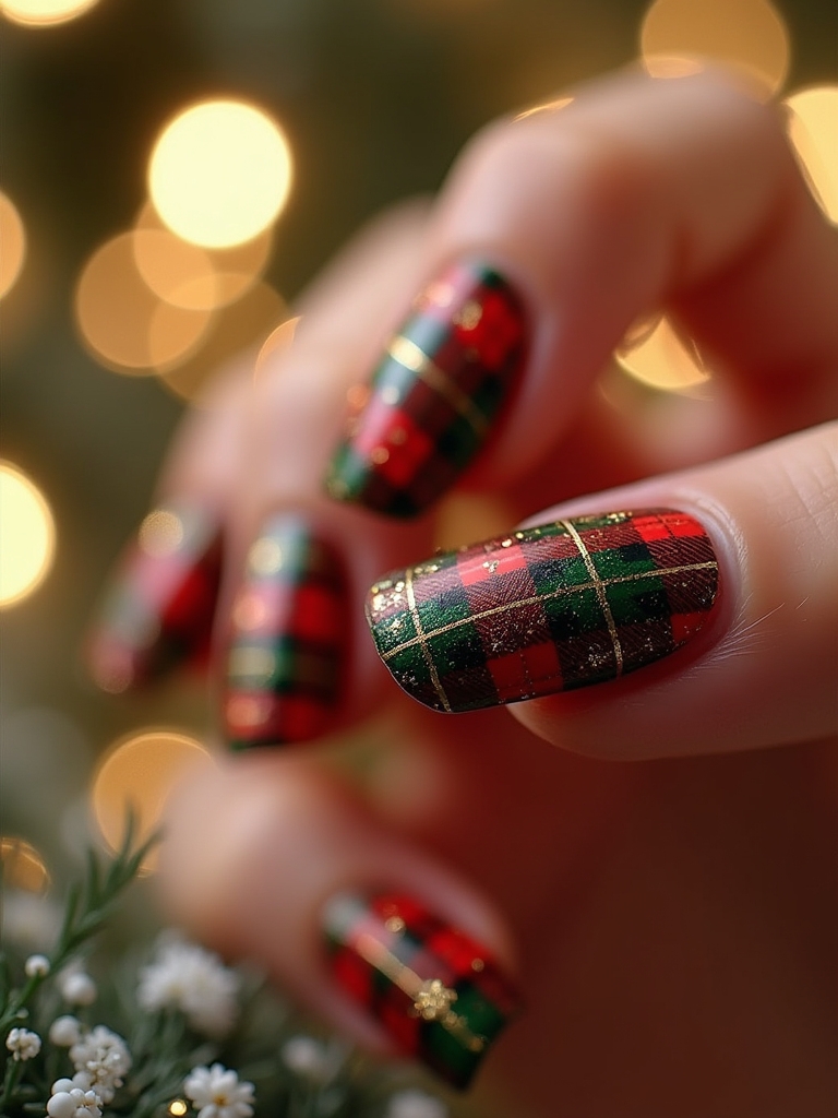 festive plaid nail designs