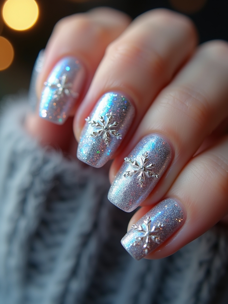 festive winter snowflake nails